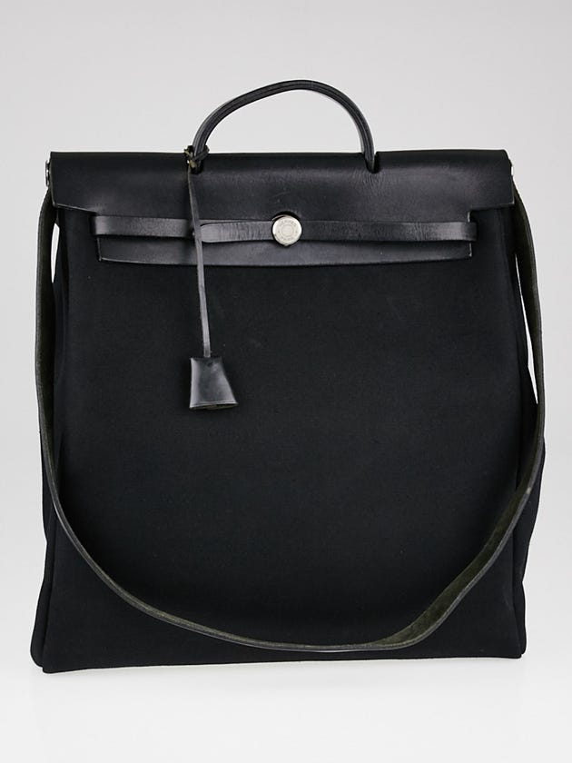 Hermes 40cm Black Canvas and Vache Calfskin Leather 2-in-1 Herbag GM Bag