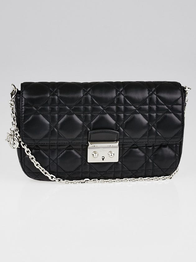 Christian Dior Black Cannage Quilted Lambskin Leather Miss Dior Promenade Pouch Clutch Bag