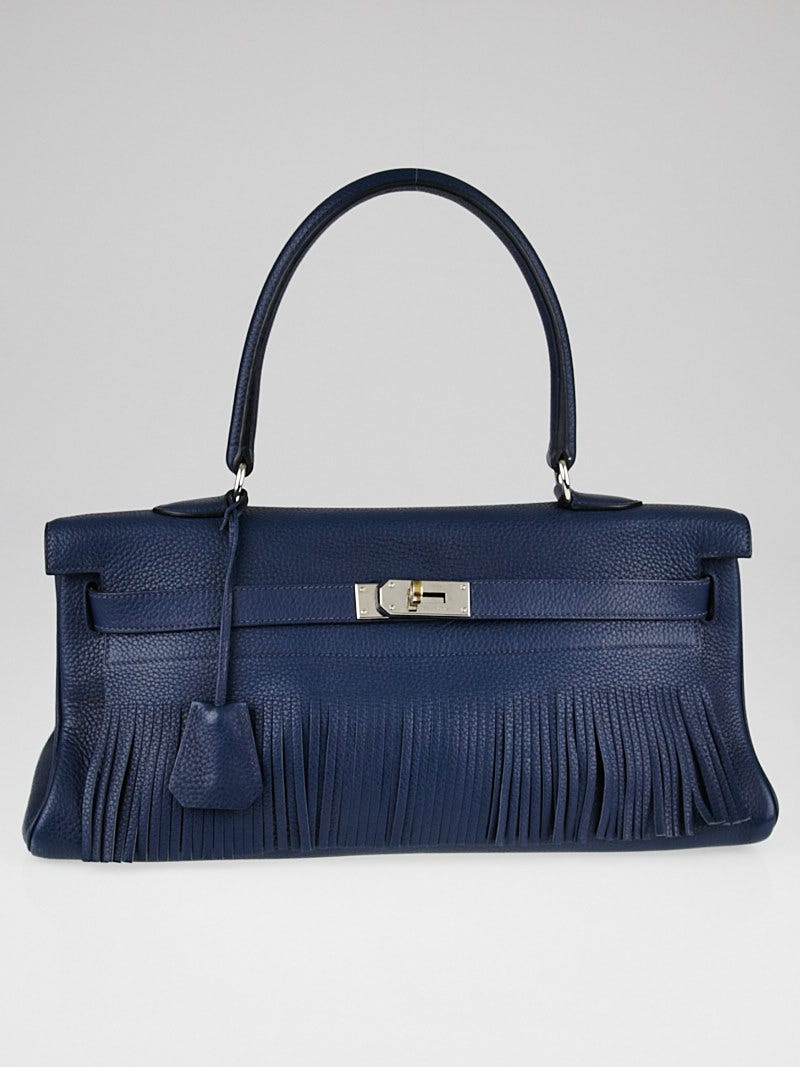 Hermes 42cm Bleu Lin Togo Leather Palladium Plated JPG Kelly