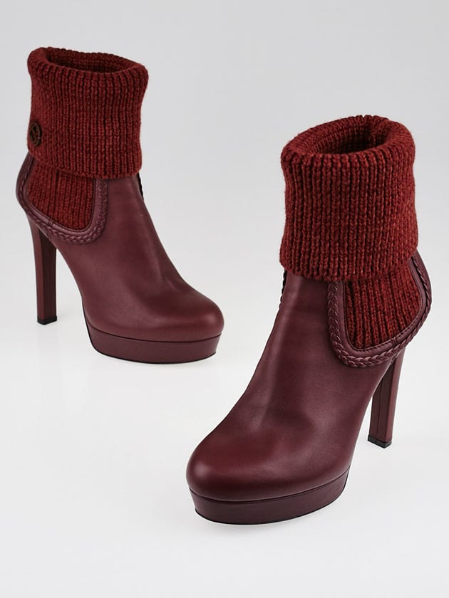 Gucci Burgundy Leather and Wool Ankle Boots Size 8/38.5