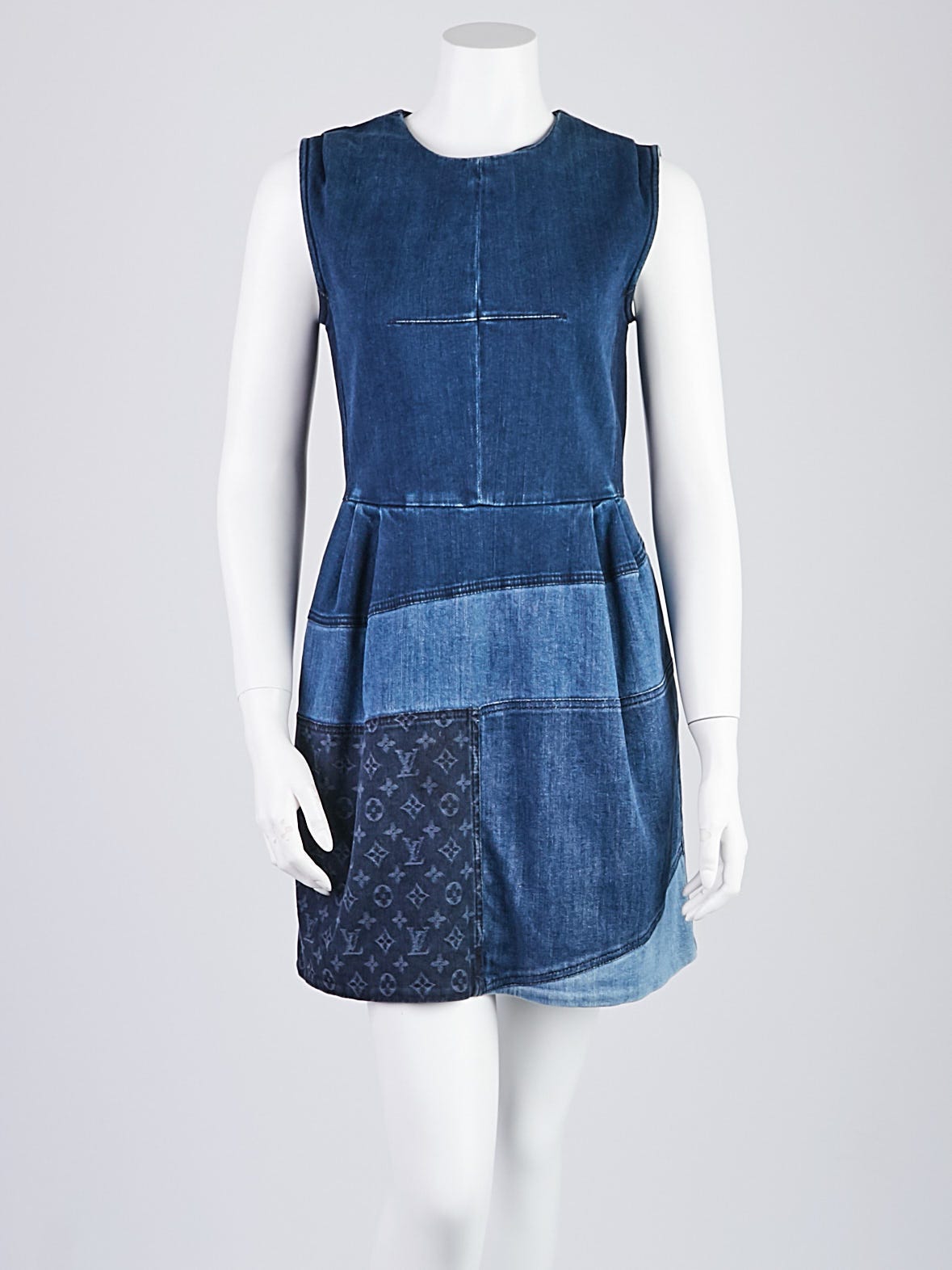 Louis Vuitton Blue Denim Patchwork Monogram Sleeveless Dress Size 4 38 Yoogi s Closet