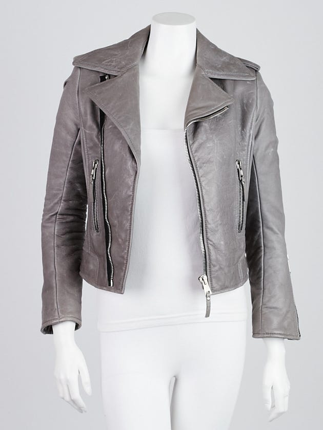 Balenciaga Grey Lambskin Leather Classic Moto Jacket Size 4/36