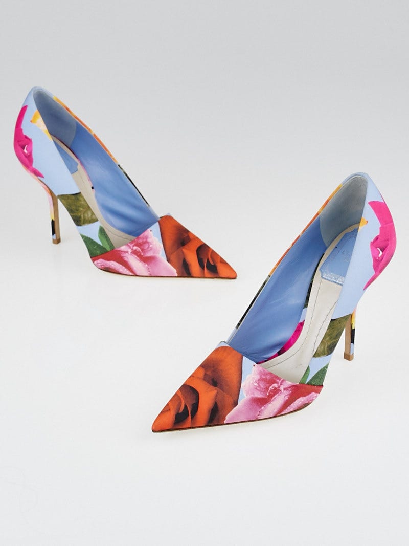 Christian Dior Multicolor Floral Print Fabric Pointed-Toe