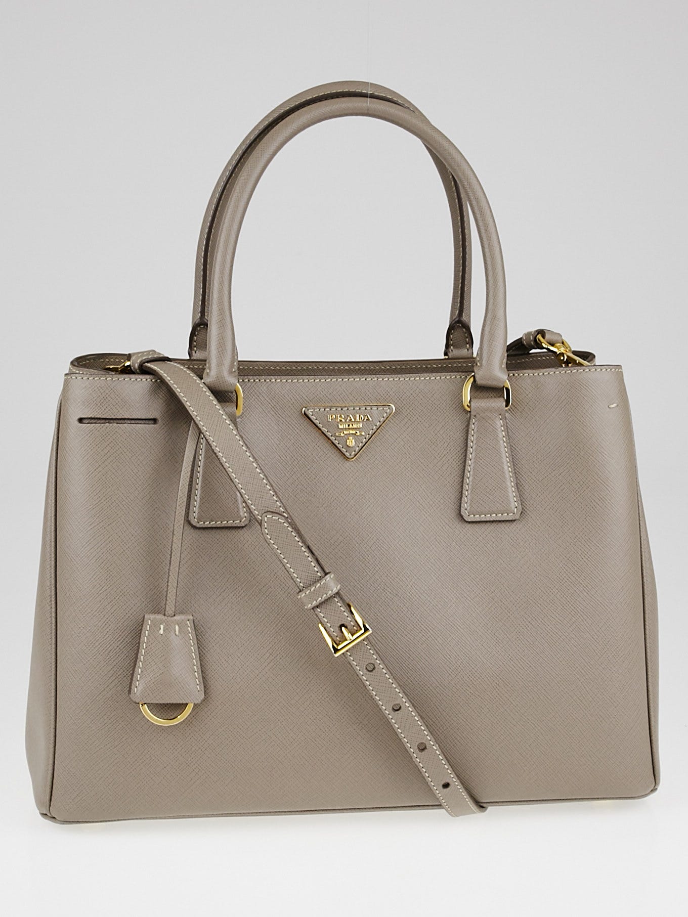 Prada Argilla Saffiano Lux Leather Small Tote Bag