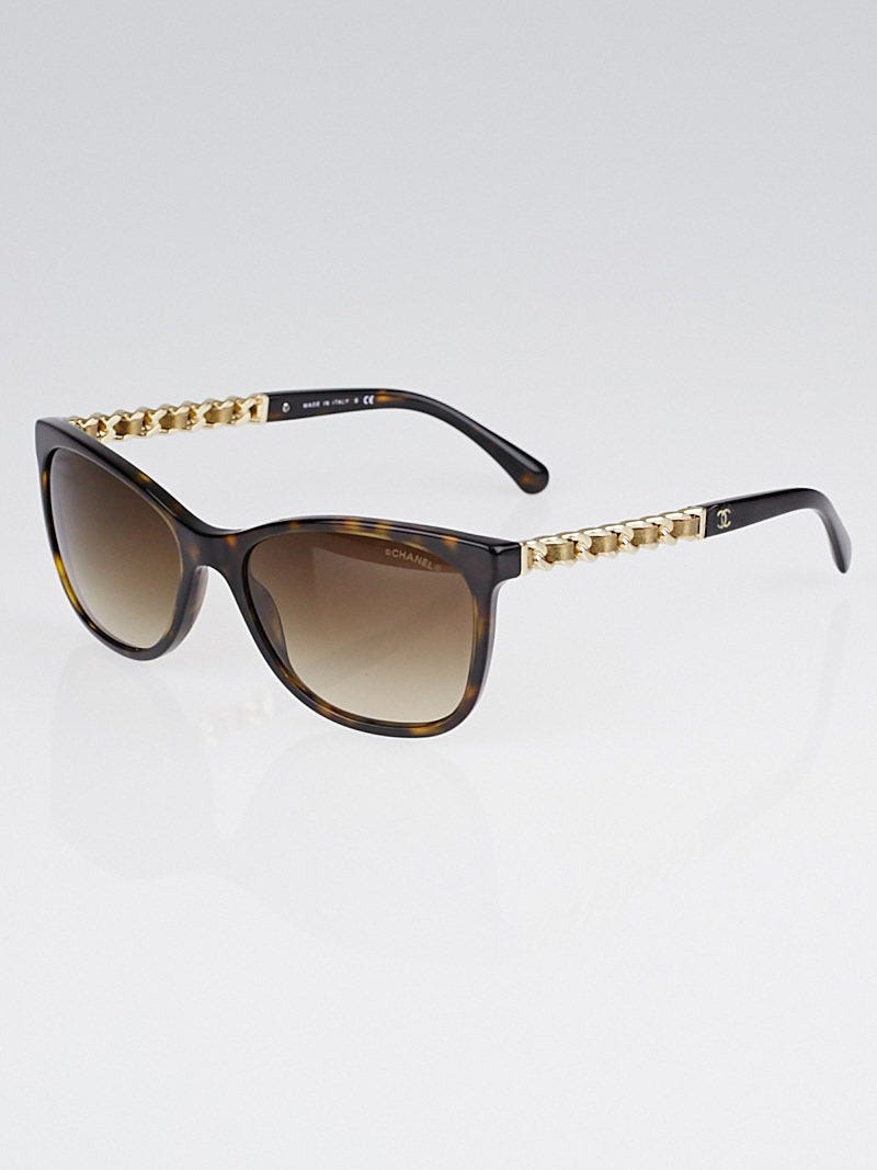 CHANEL Tortoise Frame Gold Wayfarer Chain Polarized Sunglasses 5260-Q 57 17  140