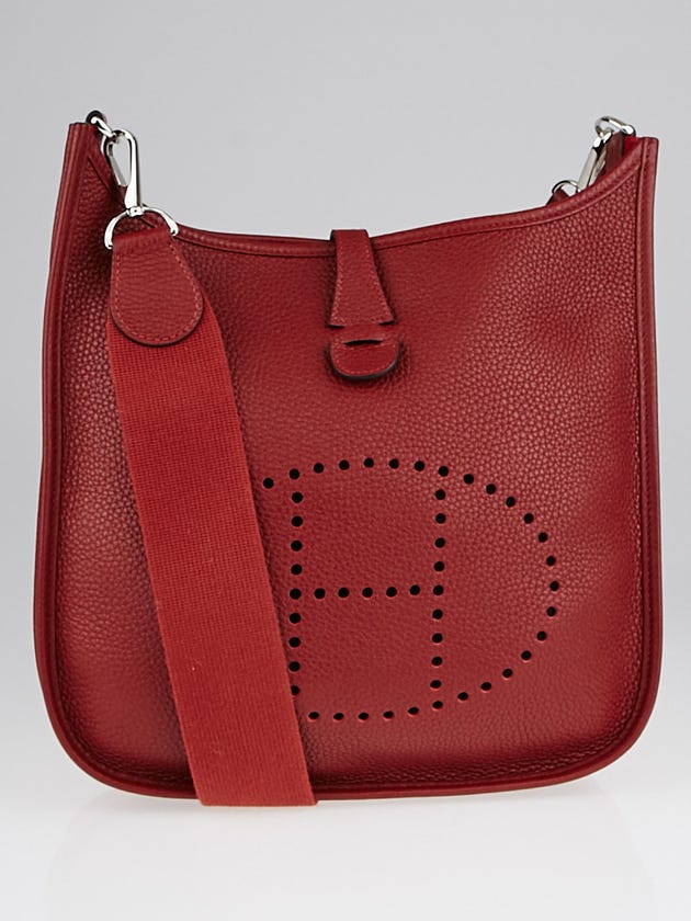 Hermes Rouge H Clemence Leather Evelyne III PM Bag