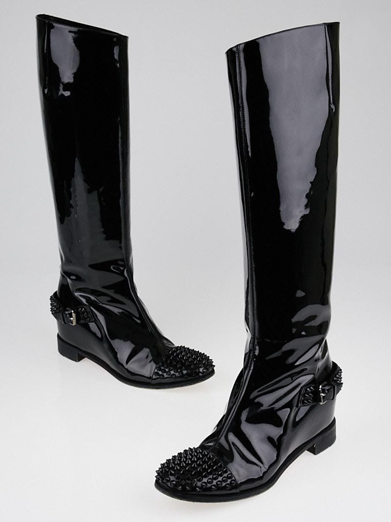 Christian Louboutin Black Patent Leather Egoutina Flat Boots Size