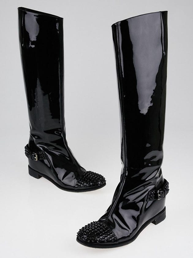 Christian Louboutin Black Patent Leather Egoutina Flat Boots Size 9.5/40