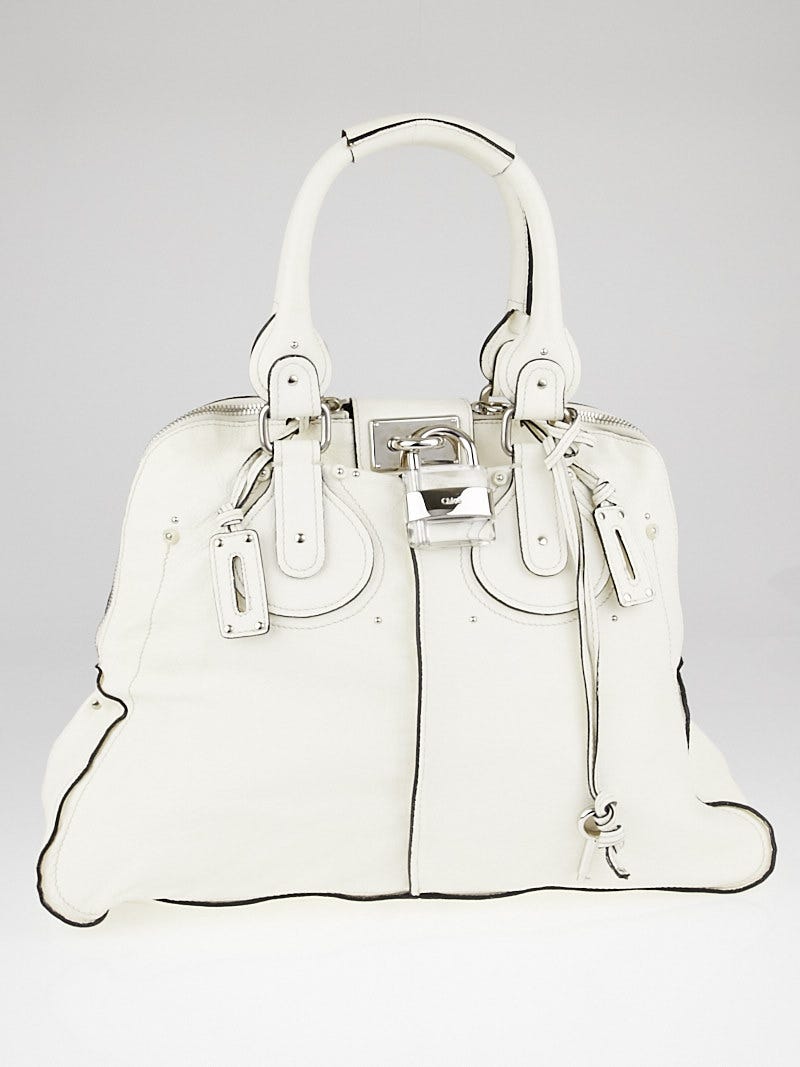 Chloe White Leather Plexo Paddington Large Dome Satchel Bag