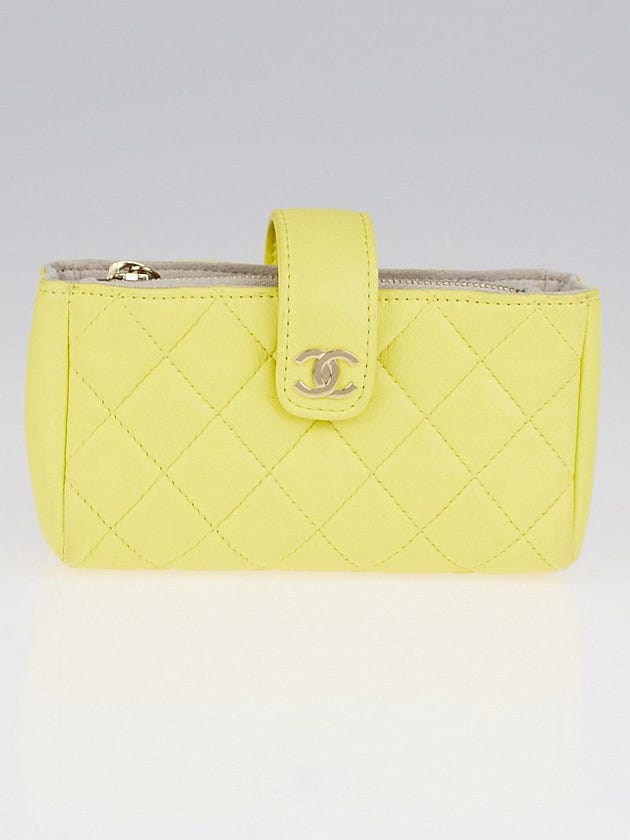 Chanel Yellow Quilted Lambskin Leather Mini Pouch