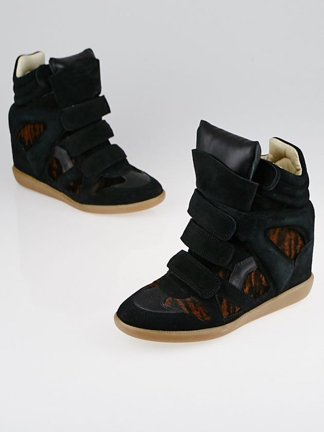 Isabel Marant Black Suede and Leather Pony Over Basket Benett Sneaker Wedges Size 7.5/38