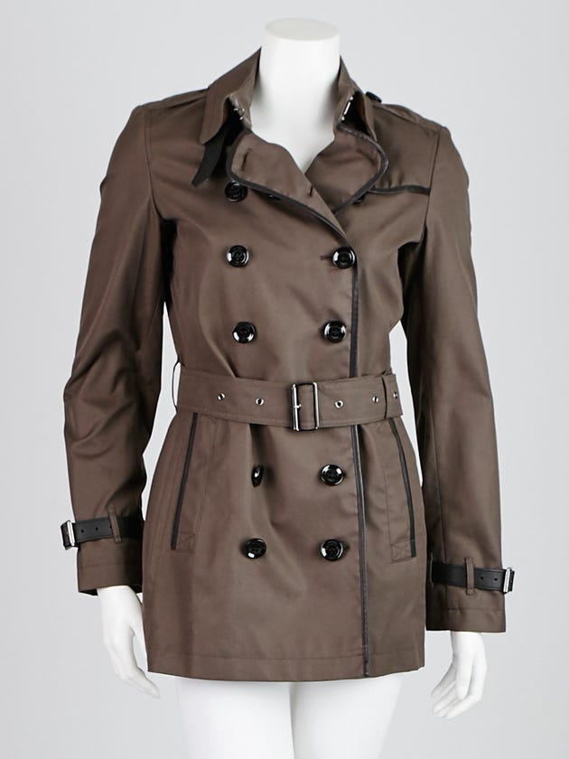 Burberry Brit Army Green Cotton Trench Coat Size 4