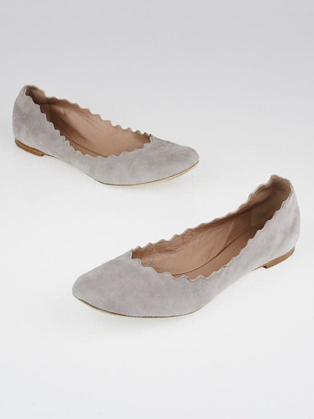 Chloe Grey Suede Waves Ballet Flats Size 8.5/39