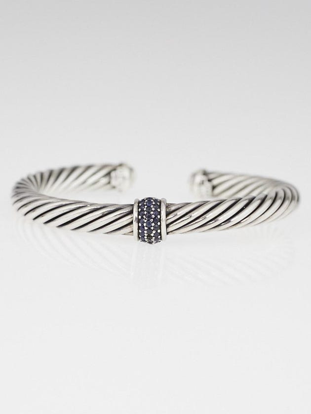 David Yurman 7mm Sterling Silver Cable and Sapphire Station Bracelet