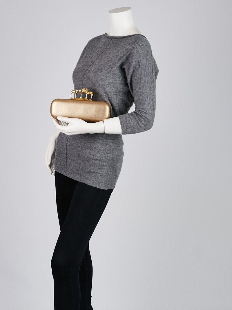 Alexander McQueen Gold Grainy Leather Knuckle Box Clutch Bag
