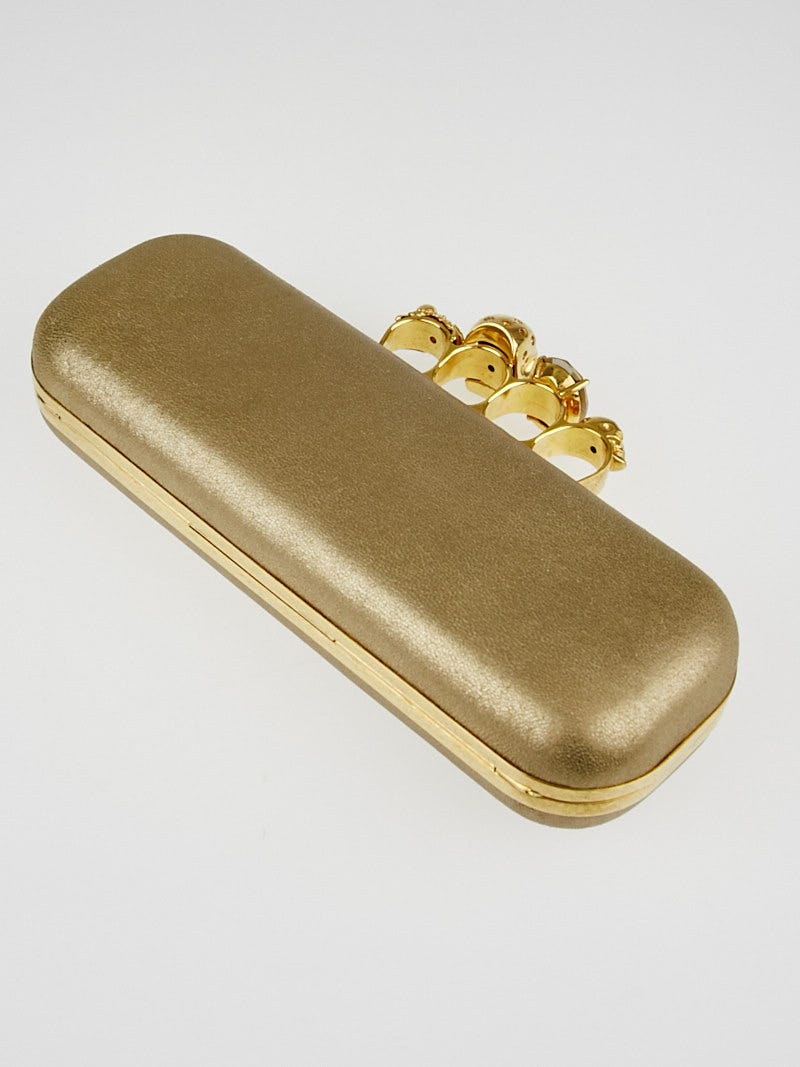 Alexander McQueen Gold Grainy Leather Knuckle Box Clutch Bag
