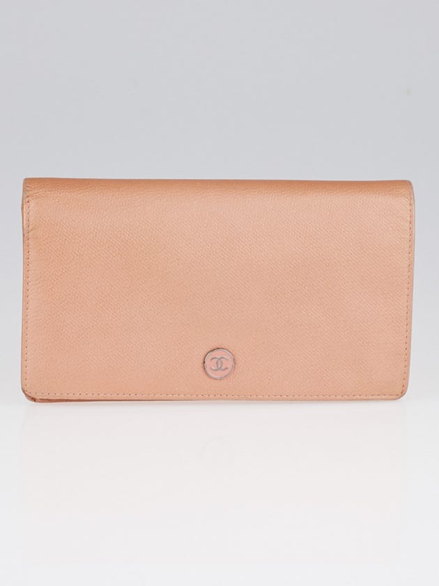 Chanel Peach Leather Long Bi-Fold Wallet