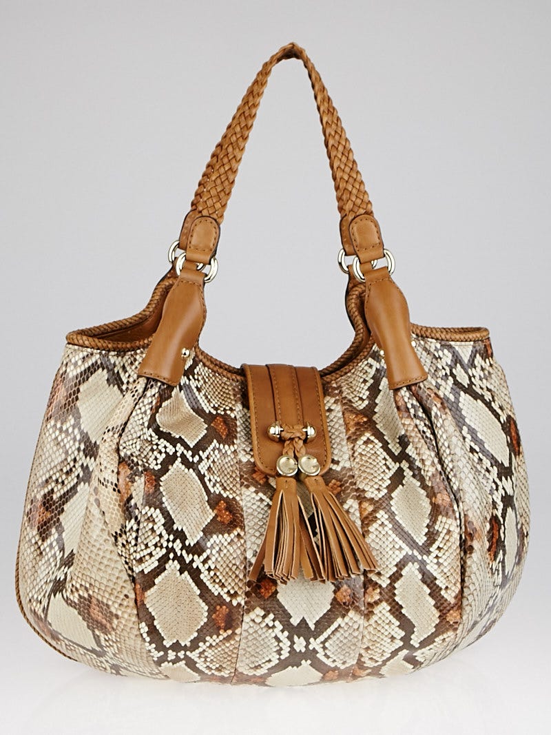 Gucci Beige/Brown Python and Leather Marrakech Large Hobo