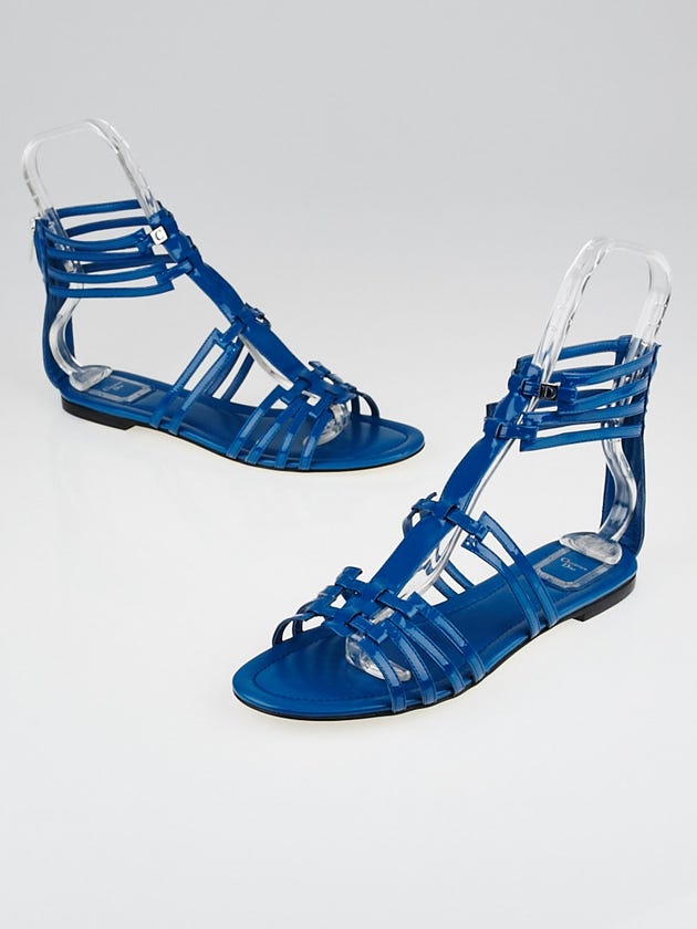 Christian Dior Blue Patent Leather Stripe Gladiator Sandals Size 9.5/40