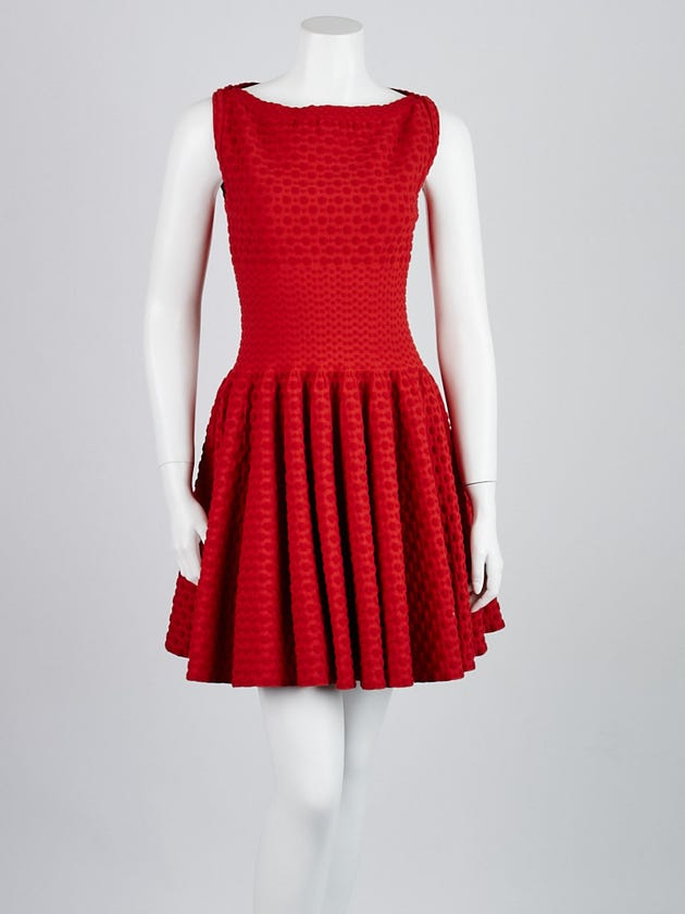 Alaa Red Toffee Textured Cotton Blend Flared Dress Size 6/40 | Yoogi's Closet Alaa Red Toffee Textured Cotton Blend Flared Dress Size 6/40 | Yoogi's Closet