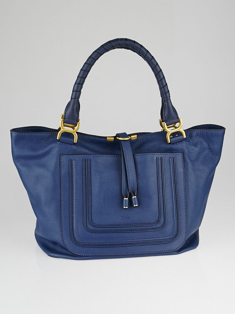 Chloe Royal Navy Pebbled Leather Large Marcie Tote Bag Yoogi s Closet