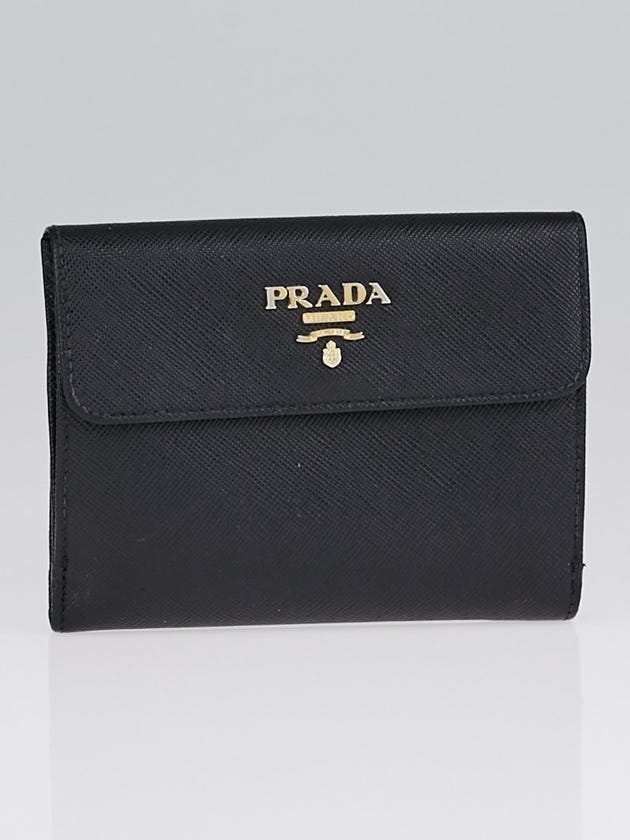 Prada Black Saffiano Metal Leather Compact Wallet 1M0523