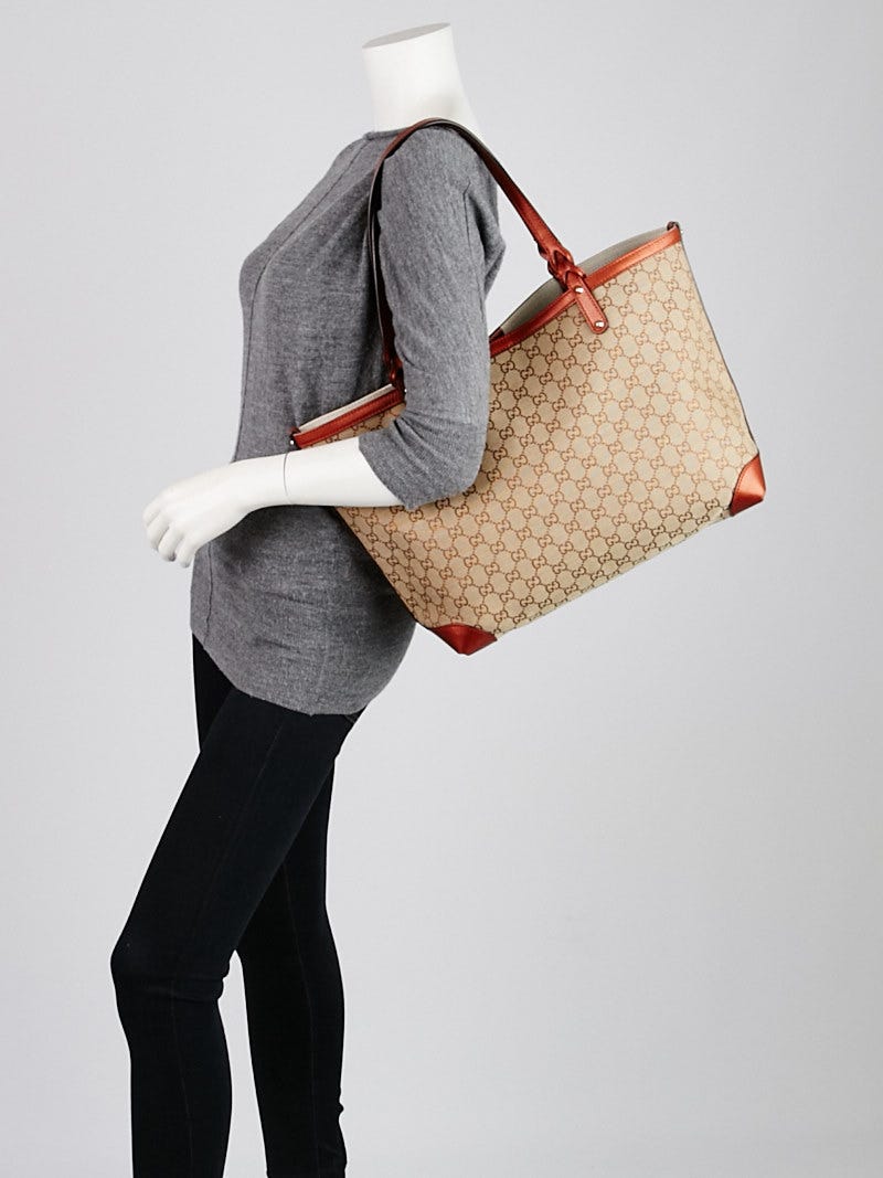 Gucci Beige Red GG Canvas Craft Original Tote Bag Yoogi s Closet
