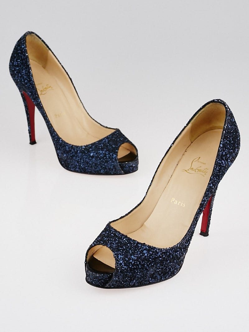 Christian Louboutin Blue Glitter Very Prive 120 Peep Toe Pumps