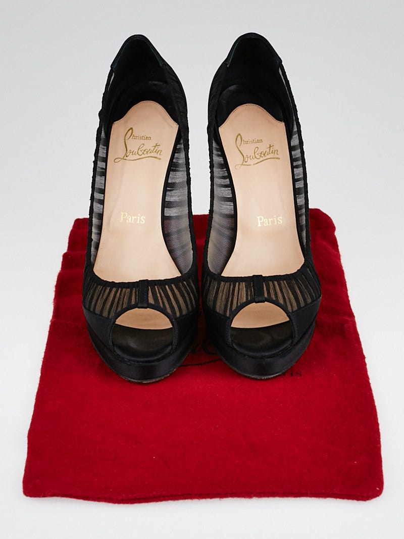 Christian Louboutin Black Ruched Satin Peep Toe Pumps Size 10/40.5