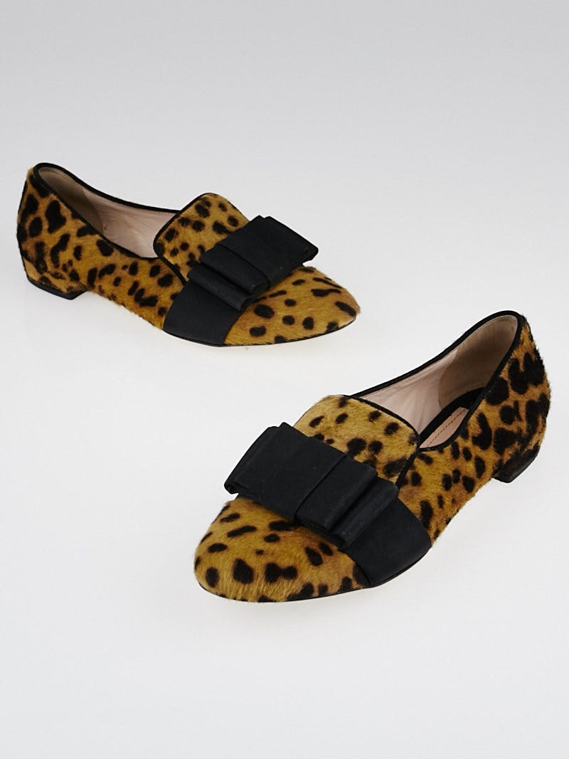 Miu Miu Leopard Print Calf Hair Bow Loafer Flats Size 5.5/36 - Yoogi's  Closet