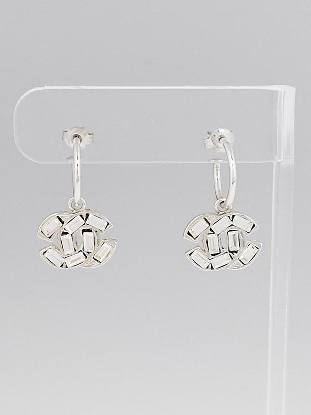 Chanel Silvertone Crystal CC Small Hoop Earrings