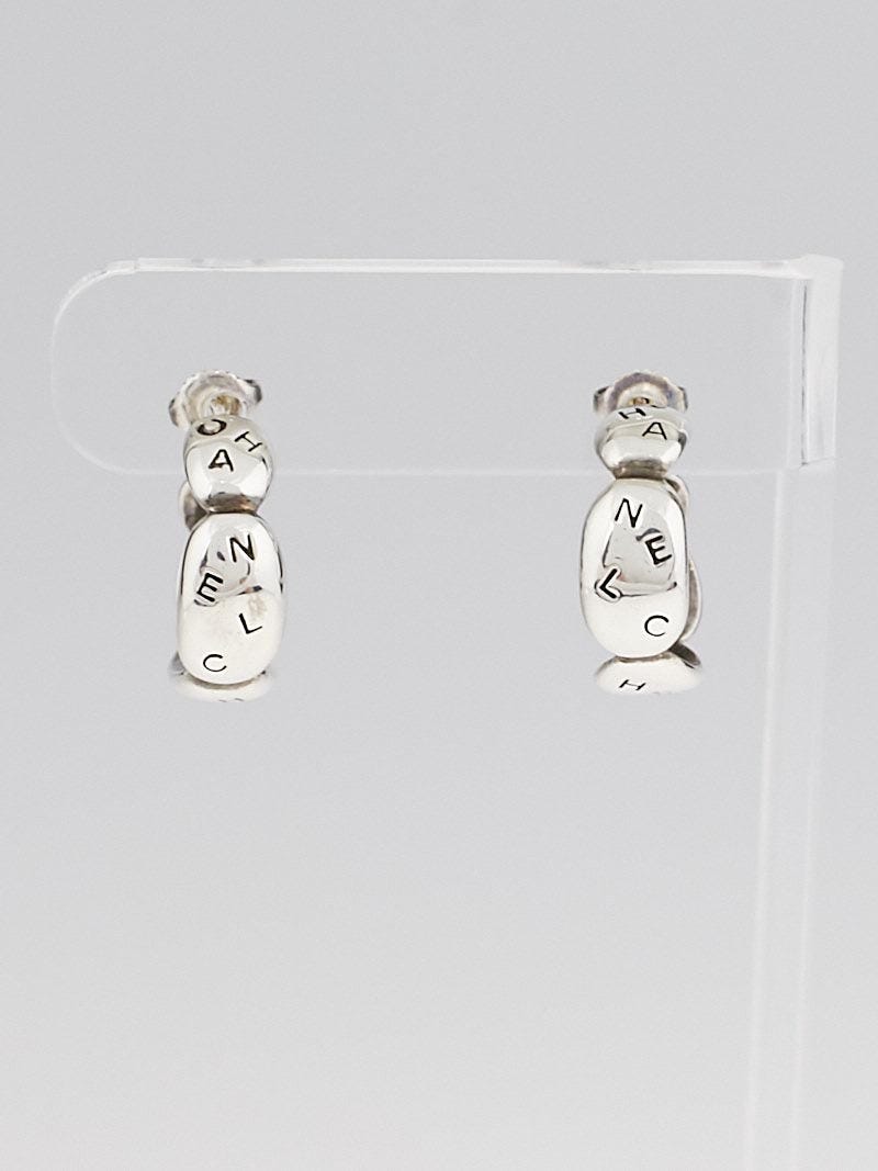 Chanel Sterling Silver Letters Small Hoop Earrings - Yoogi's Closet