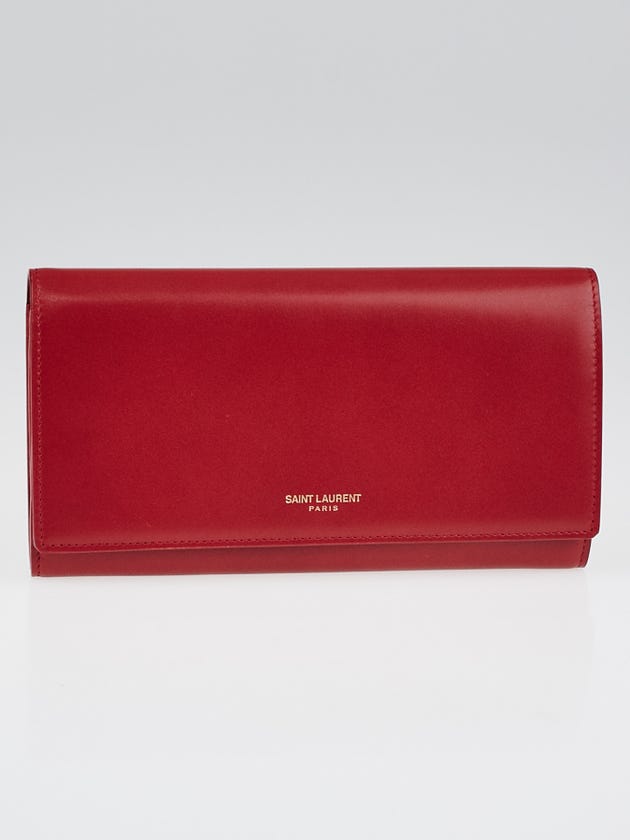 Yves Saint Laurent Red Calfskin Leather Marquage Flap Wallet