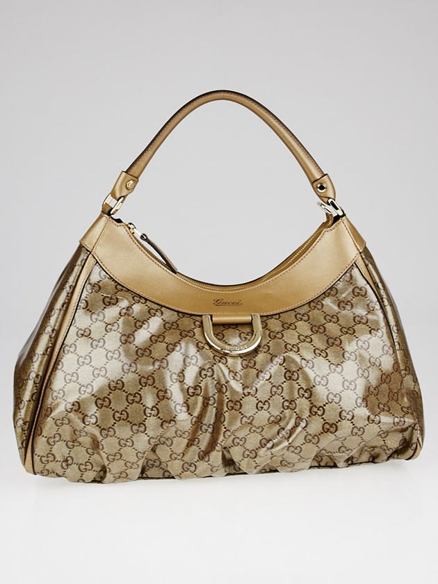 Gucci Beige/Gold Crystal Coated Canvas D Ring Large Hobo Bag