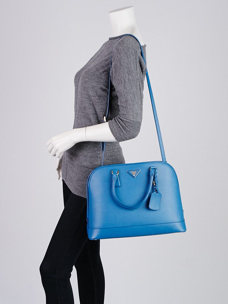 Prada Blue Saffiano Leather Open Promenade Bag | Yoogi's Closet