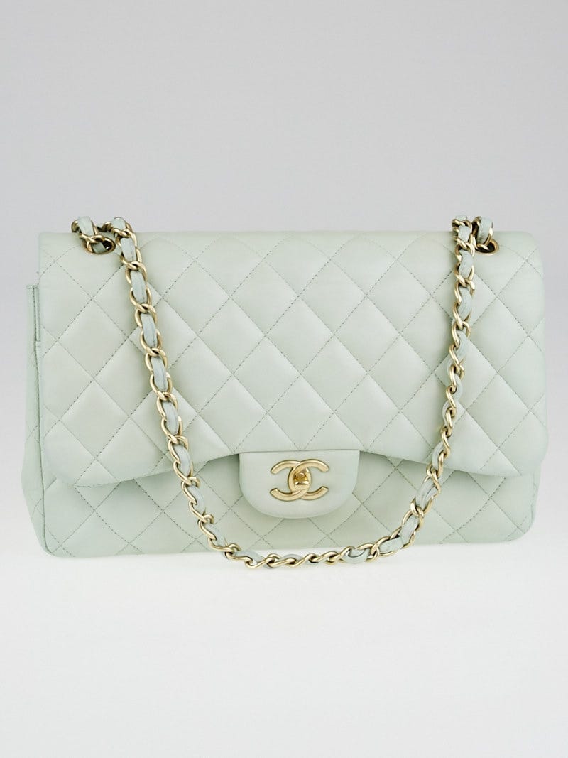 Chanel Light Green Quilted Lambskin Leather Classic Jumbo Double Flap Bag -  Yoogi's Closet