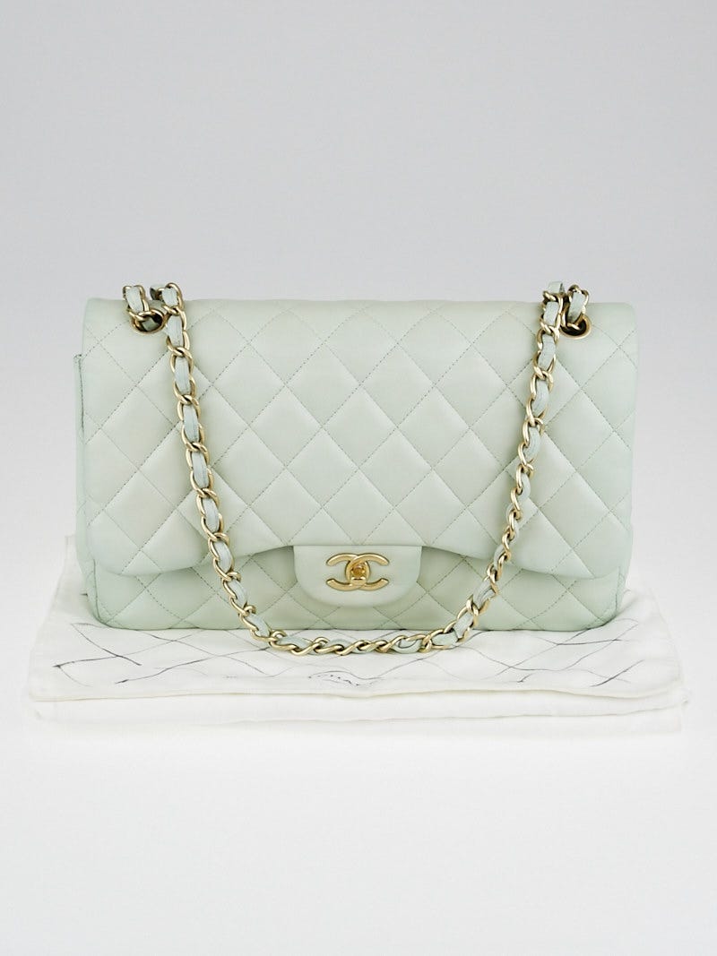 Chanel Light Green Quilted Lambskin Leather Classic Jumbo Double Flap Bag Yoogi s Closet