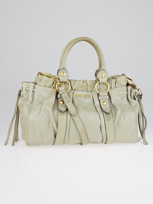 Miu Miu Green Vitello Lux Leather Soft Shopping Top Handle Bag