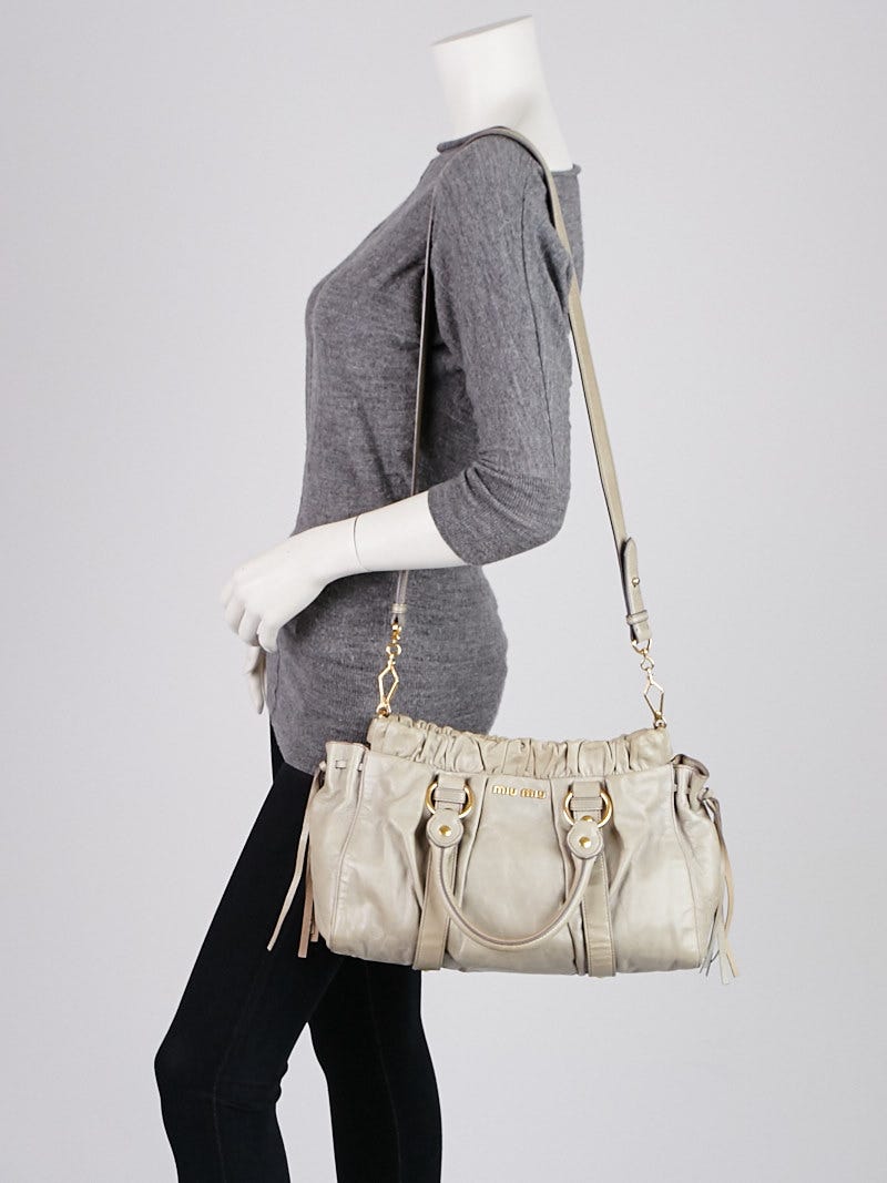 Miu Miu Green Vitello Lux Leather Soft Shopping Top Handle Bag