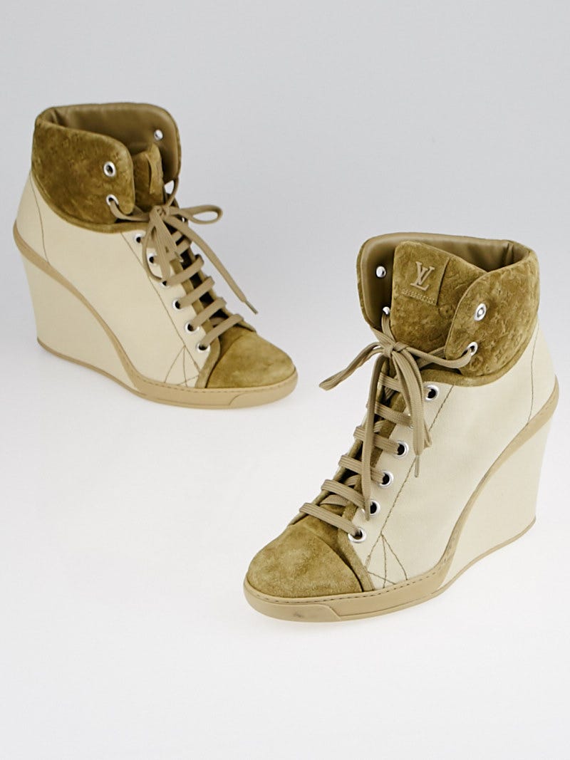 Louis Vuitton Beige Canvas and Suede Sneaker Wedges Size 9.5/40 - Yoogi's  Closet