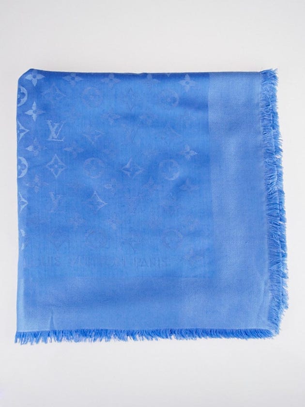 Louis Vuitton Blue Moyen Monogram Silk/Wool Shawl Scarf