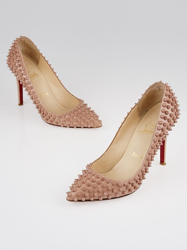 Christian Louboutin Nude Patent Leather Pigalle Spikes 100 Pumps Size 5.5/36