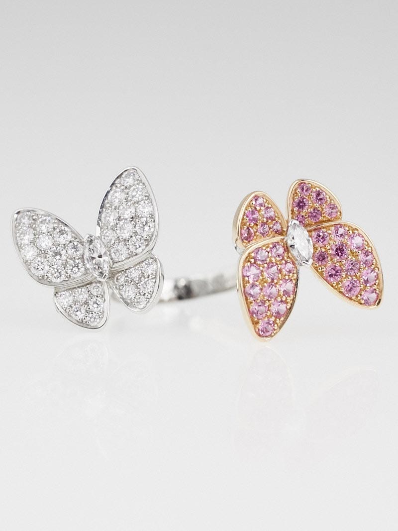 Van Cleef Arpels Diamond and Pink Sapphire Two Butterfly Between
