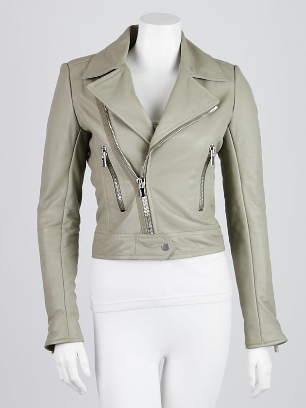 Balenciaga Grey Lambskin Leather Classic Biker Jacket Size 4/36