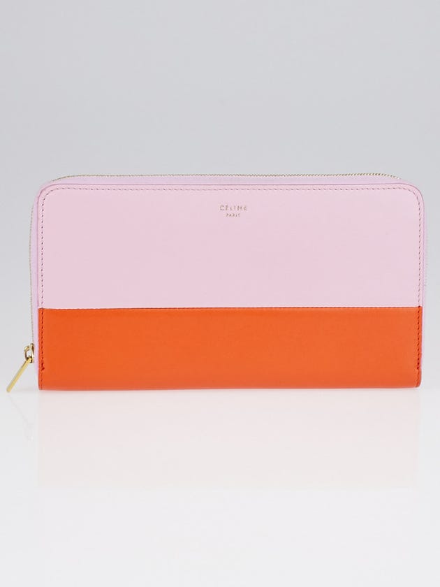 Celine Pink/Burnt Orange Bicolor Lambskin Leather Large Zipped Multifunction Wallet