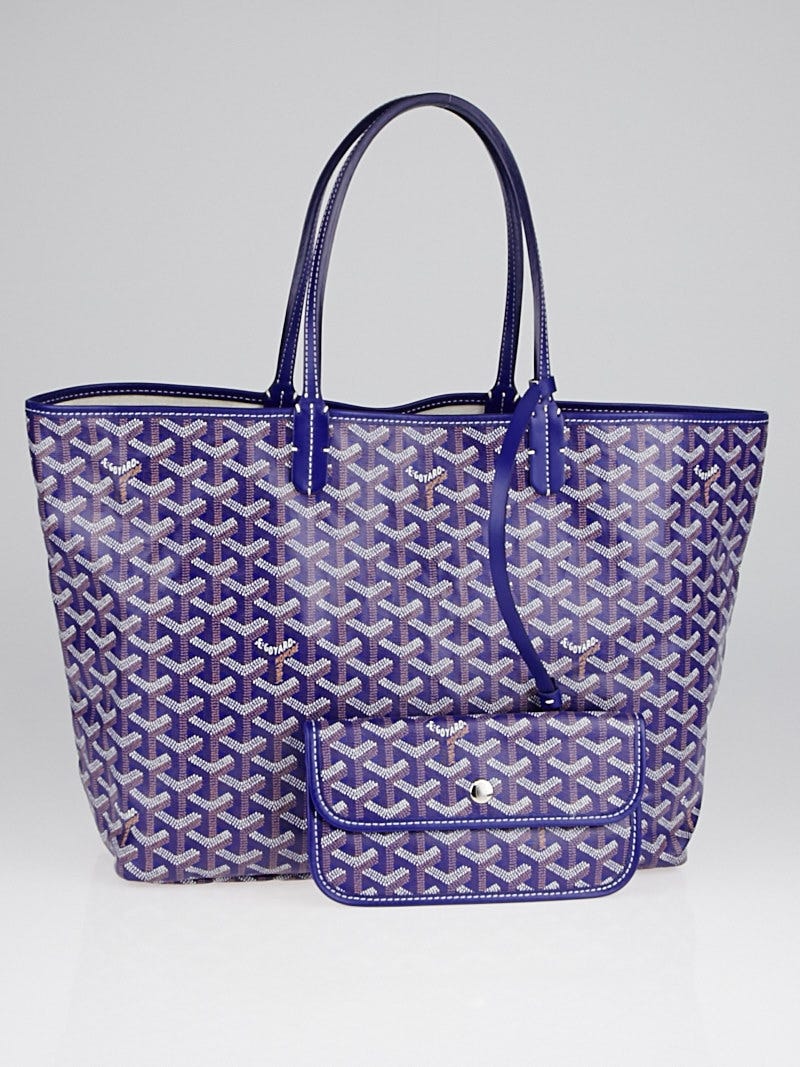 New Goyard Navy Blue Chevron St Louis PM Tote with Pouch Wallet