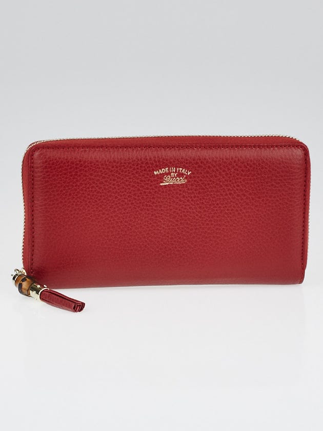 Gucci Dark Red Pebbled Leather Bamboo Tassel Zip Around Wallet