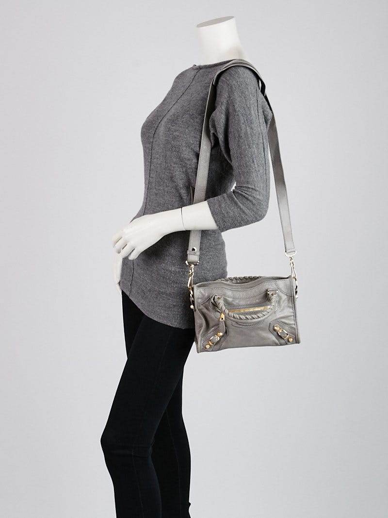 Balenciaga Gris Pyrite Lambskin Leather Giant 12 Gold Mini City Bag |  Yoogi's Closet