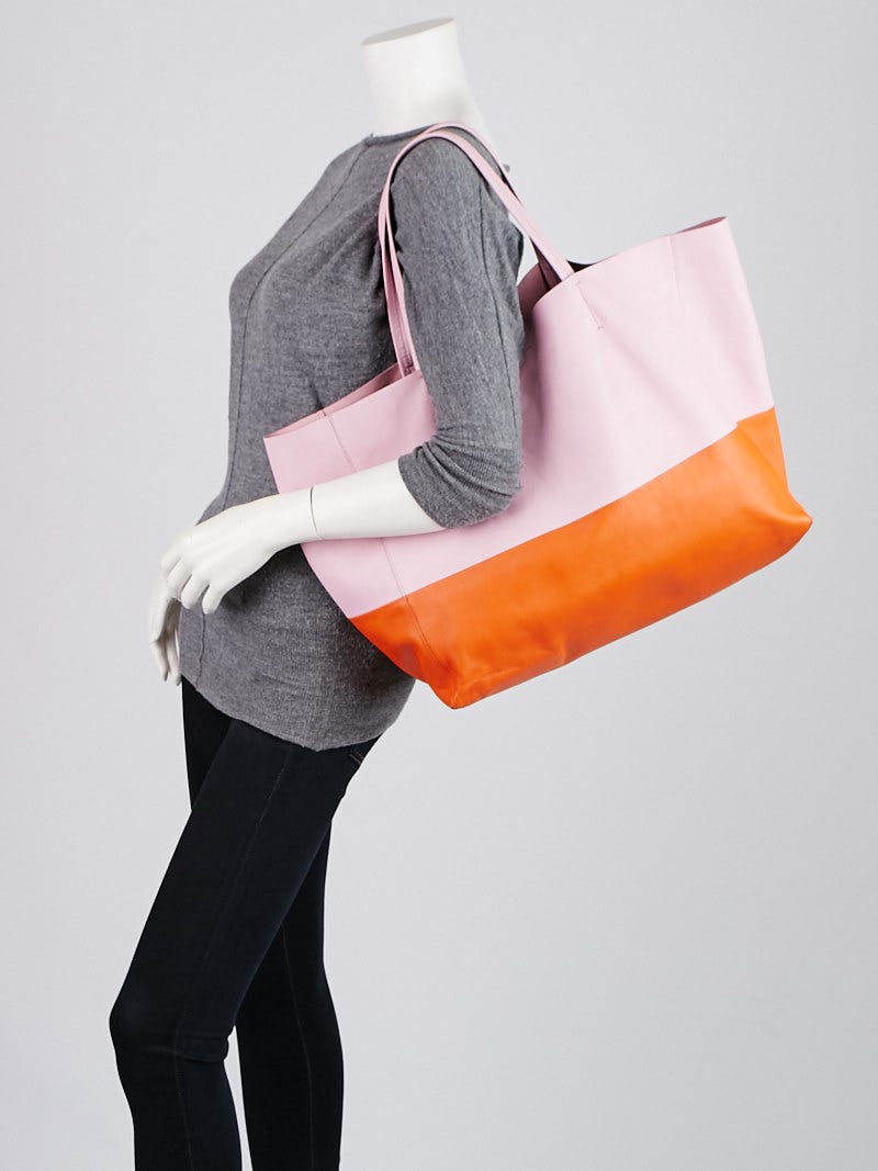 Celine Pink Burnt Orange Bicolor Lambskin Leather Horizontal Cabas Tote Bag Yoogi s Closet