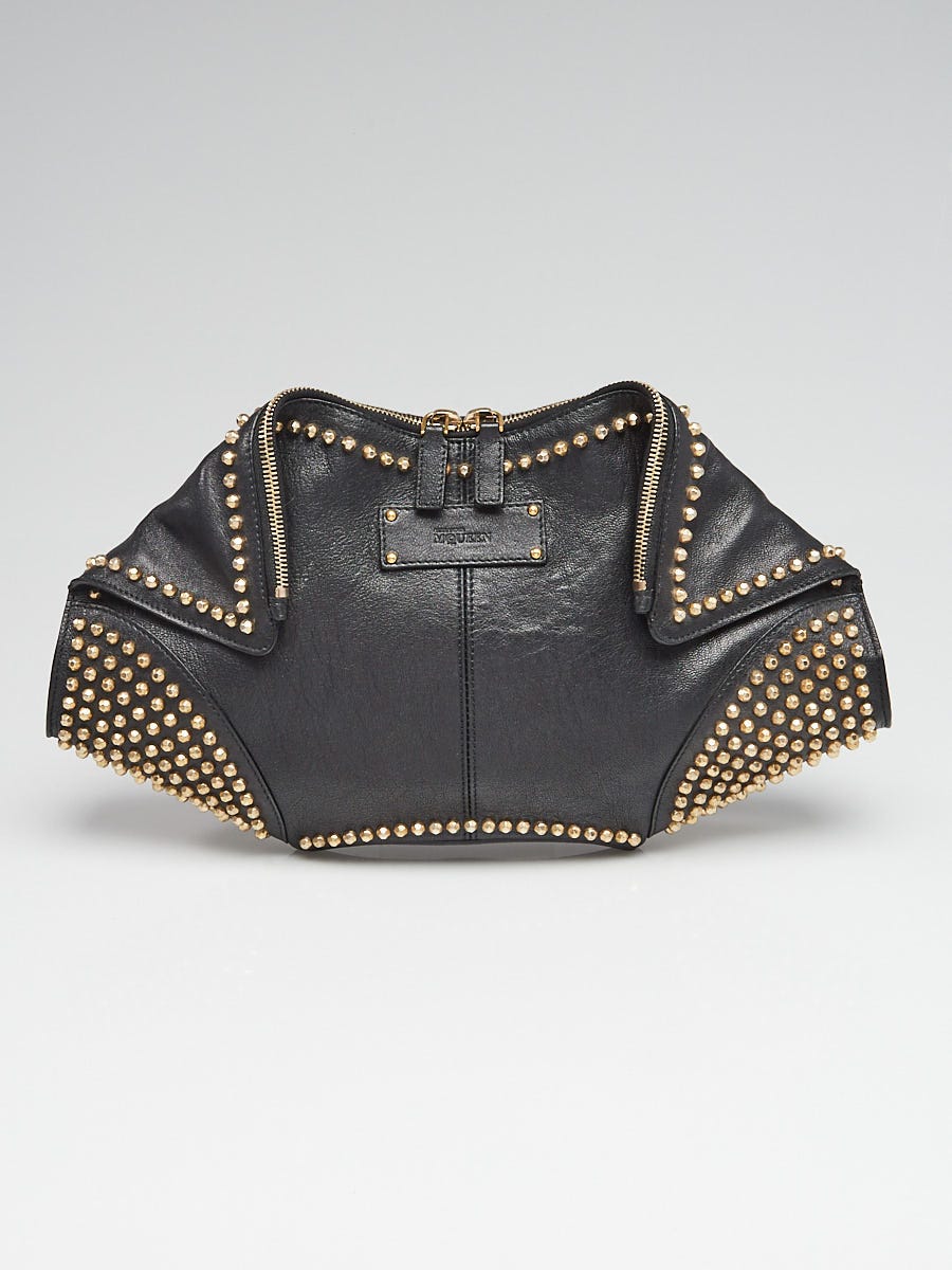 Alexander McQueen Black Leather Studded De Manta Clutch Bag